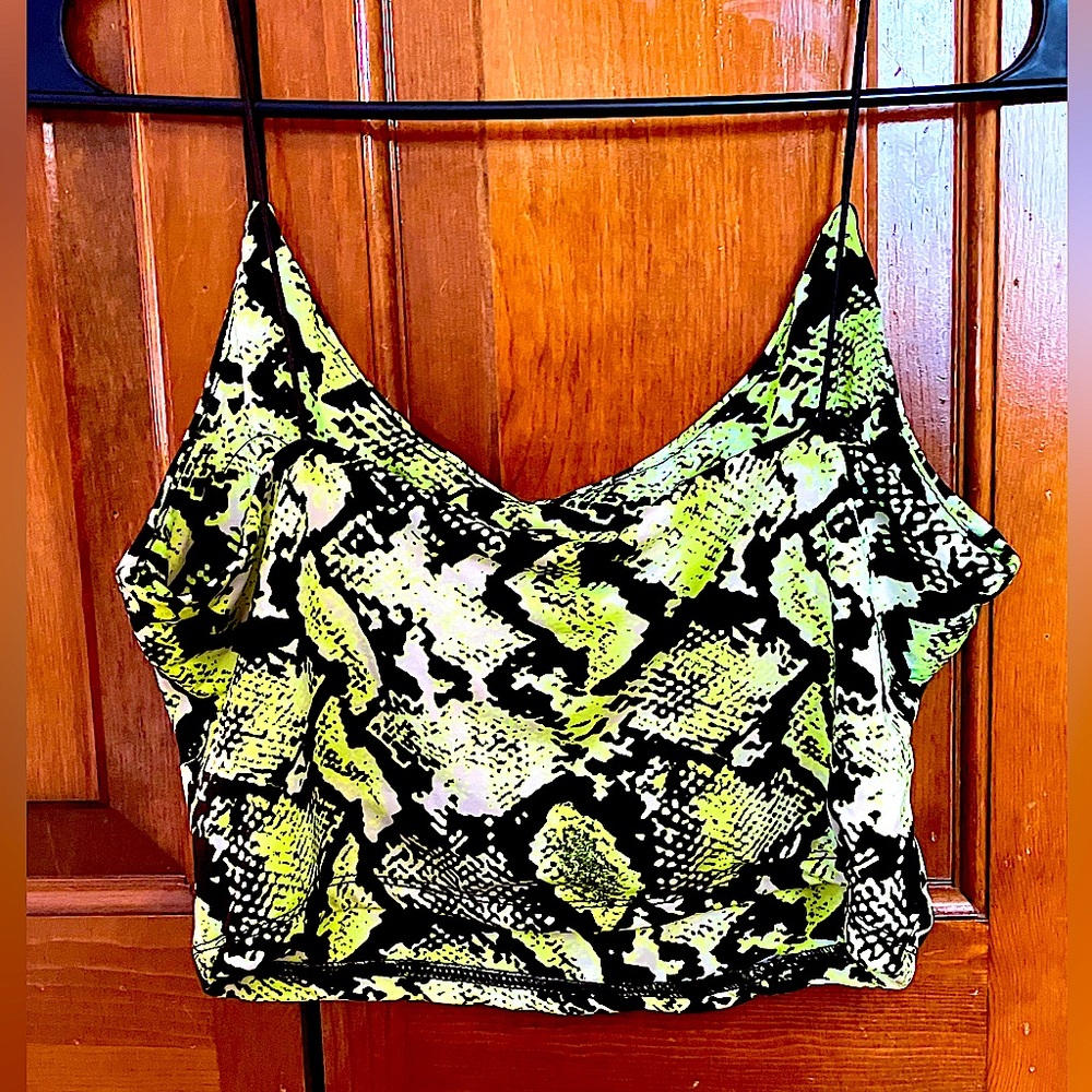 Neon Green and Black Snake Print Crop Top; FREE piece of jewelry!!